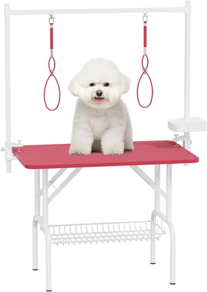 English Elm 36''large Folding Dog Grooming Table with Arm Noose Mesh Tray for Home Pet Care W3587P358715
