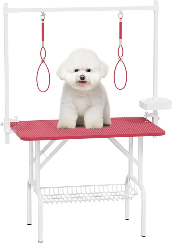 English Elm 36''large Folding Dog Grooming Table with Arm Noose Mesh Tray for Home Pet Care W3587P358715