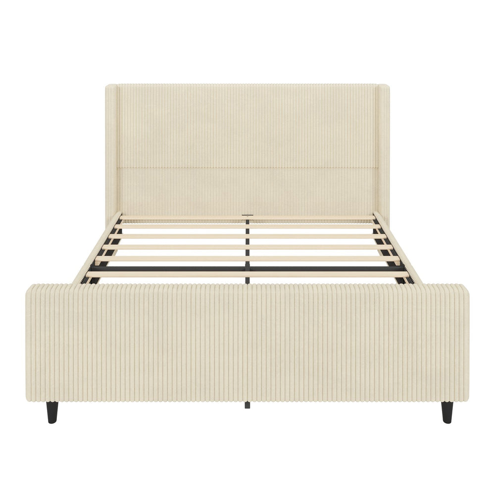 English Elm 50.7'' 50.7" High Headboard Corduroy Upholstered Bed Frame with Vertical Wingback, Sturdy 600lb Capacity Cream 78.25 L x 25.5 W x 7.75 H N701P262271C