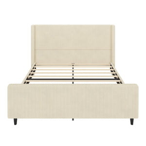 English Elm 50.7'' 50.7" High Headboard Corduroy Upholstered Bed Frame with Vertical Wingback, Sturdy 600lb Capacity Cream 78.25 L x 25.5 W x 7.75 H N701P262271C
