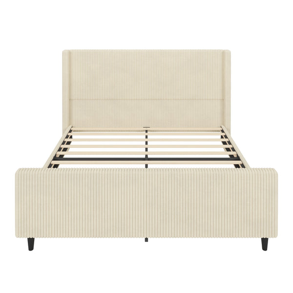 English Elm 50.7'' 50.7" High Headboard Corduroy Upholstered Bed Frame with Vertical Wingback, Sturdy 600lb Capacity Cream 78.25 L x 25.5 W x 7.75 H N701P262271C