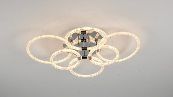 English Elm Modern Acrylic Six Ring Flush Mount Led Fixture with Dimmable Remote for Any Room T3177P283988
