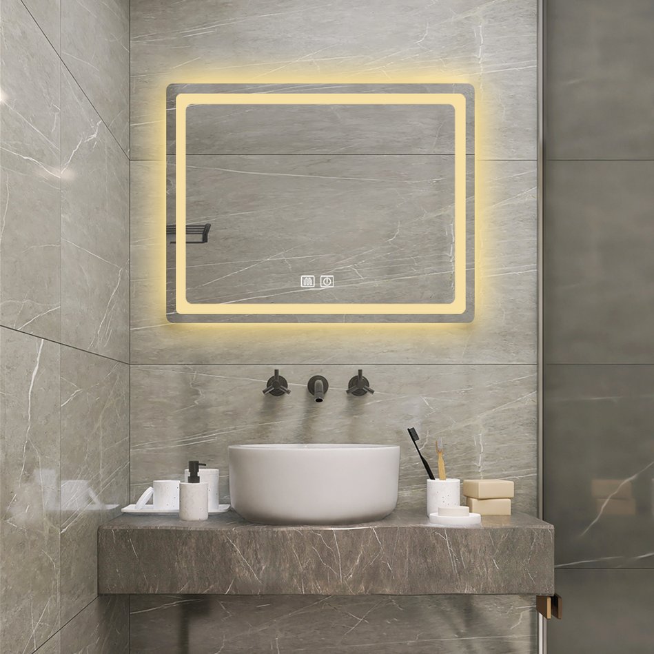 English Elm 36 LED Single Bathroom Vanity Mirror 23x31 Matte White Aluminum Wall-Mount with Anti-Fog Heater and High-Lumen Waterproof Lights W2026P203669