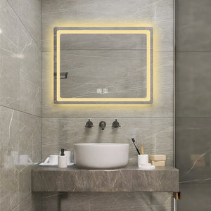 English Elm 36 LED Single Bathroom Vanity Mirror 23x31 Matte White Aluminum Wall-Mount with Anti-Fog Heater and High-Lumen Waterproof Lights W2026P203669