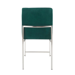 English Elm High Back Fuji Contemporary Dining Chair Set Of 2 - Green Velvet Upholstered With Stainless Steel Frame B202P223563