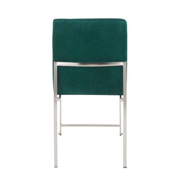 English Elm High Back Fuji Contemporary Dining Chair Set Of 2 - Green Velvet Upholstered With Stainless Steel Frame B202P223563