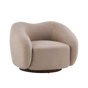 English Elm Wooden Bentwood Base Bouclé Barrel Swivel Chair for Living Room Reading Nook N776P359106B