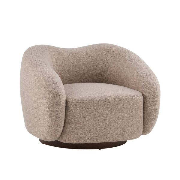 English Elm Wooden Bentwood Base Bouclé Barrel Swivel Chair for Living Room Reading Nook N776P359106B