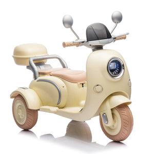 English Elm 12v Dual Motor Two Seater Kids Electric Ride on Motorcycle with Bluetooth Led and Trunk Beige W1578P268011