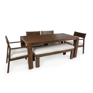 English Elm Trexm Outdoor Acacia Wood Dining Set Seats Six with Umbrella Hole and Cushioned Bench Beige,Mocha TM000028AAP