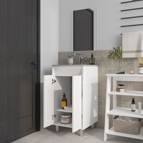 English Elm Saratoga Space-Saving Bathroom Cabinet with 2 Soft-Close Doors, White Melamine, Scratch-Resistant Finish B128P314812