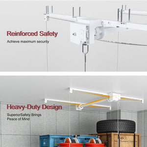English Elm Overhead Garage Storage Rack with Crank Lift 270lb Steel Platform for High Ceilings W2700P346224