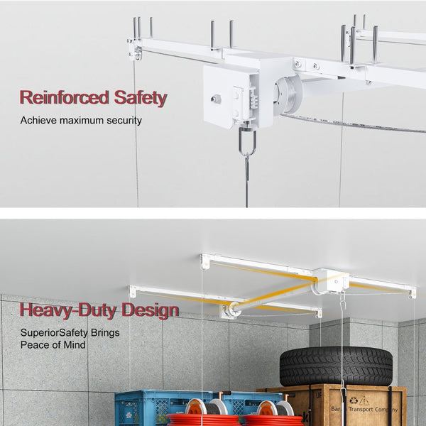 English Elm Overhead Garage Storage Rack with Crank Lift 270lb Steel Platform for High Ceilings W2700P346224