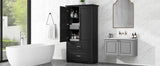 English Elm Tall Bathroom Storage Cabinet, Cabinet With Two Doors and Drawers, Adjustable Shelf, Mdf Board, Black