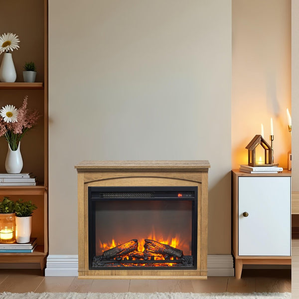 English Elm 26 Inch Slim Electric Fireplace Insert with Log Set Realistic Flame and Remote Timer W1769P345278