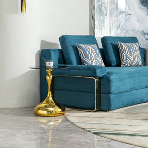 English Elm Small Round Glam Side Table Gold Metal Frame Clear Tempered Glass Top Compact Living Room W2723P262937