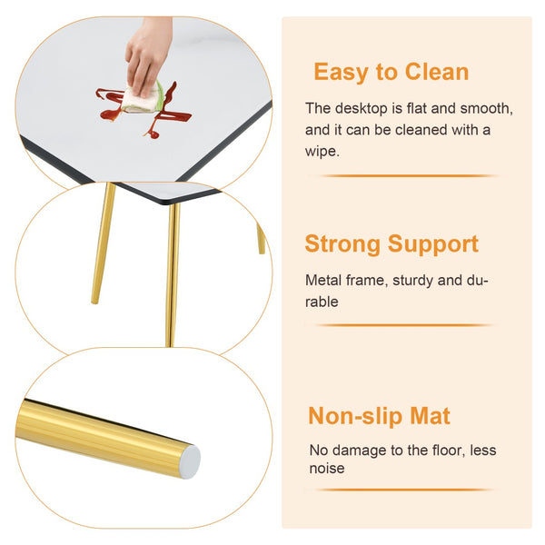 English Elm Table and Chair Set Marble Glass Top Gold Legs Four Seat Dining for Small Spaces Black,Transparent,White+Gold W1151S04654
