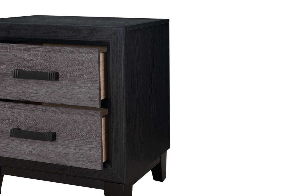 English Elm SOLUTO Rustic Grey & Black Nightstand – Urban Farmhouse Solid Wood + MDF, 2 Drawers & Metal Hardware B201P215852