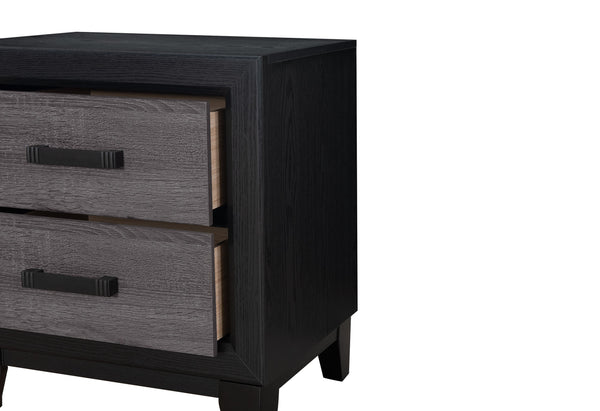 English Elm SOLUTO Rustic Grey & Black Nightstand – Urban Farmhouse Solid Wood + MDF, 2 Drawers & Metal Hardware B201P215852