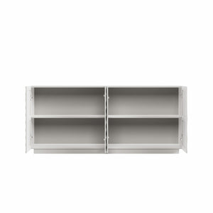 English Elm Buffet Sideboard with 3d Wave Textured Doors Wide Storage Cabinet for Dining Room W2263P410055