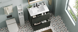 English Elm Christopher Knight Home® - 30" Bathroom Vanity With Elegant Ceramic Sink, Soft-Close Drawers & Fluted Green Design For Modern Spaces N817P295760G