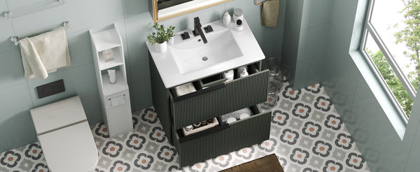 English Elm Christopher Knight Home® - 30" Bathroom Vanity With Elegant Ceramic Sink, Soft-Close Drawers & Fluted Green Design For Modern Spaces N817P295760G
