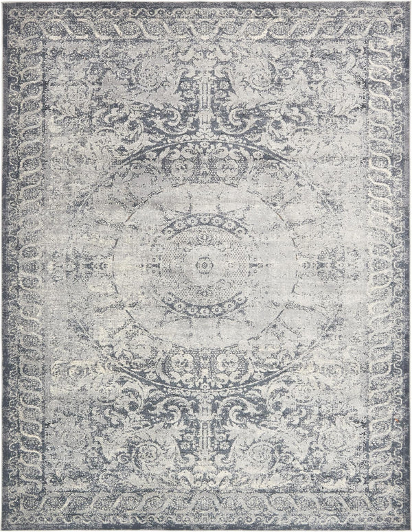 Unique Loom Chateau Grant Machine Made Border Rug Dark Blue, Gray/Ivory 8' 0" x 10' 0"