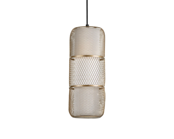 Sunpan Bilbao Pendant Light - Industrial Chic Design with Gold Iron Frame & White Fabric Shade for Elevation