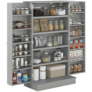English Elm HOMCOM 41" Kitchen Pantry Cabinet with 5-Tier Shelves, 12 Door Racks, Anti-Tip Straps, Sleek Design Gray W2225P217116