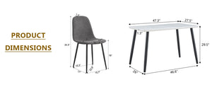 English Elm Table and Chair Set Marble Look Glass Top Modern Dining for Six with Gray Linen Seats W1151S04625