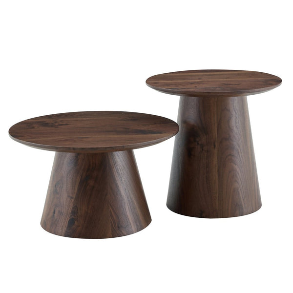 English Elm Nested Round Coffee Table Set with Wood Grain Mdf Top for Modern Living Rooms Walnut W2920S00116