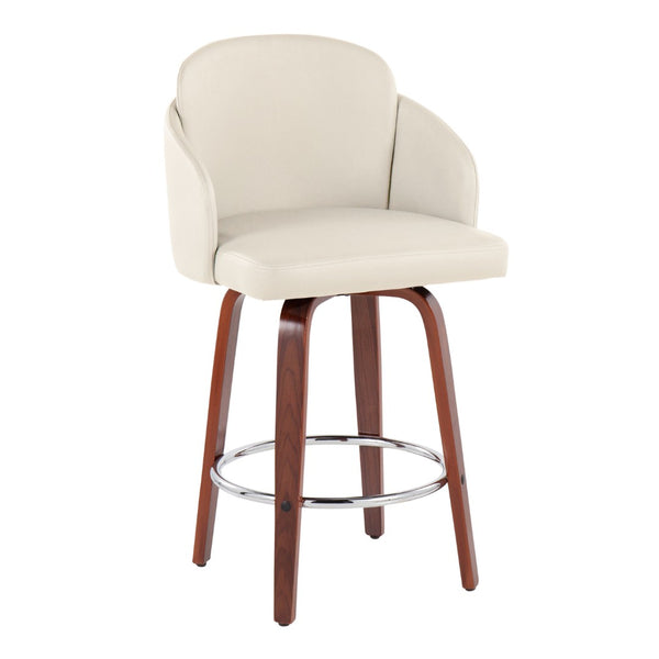 English Elm Fixed-height Swivel Counter Stools with Faux Leather Seats and Chrome Footrest Set of 2 B202S01813