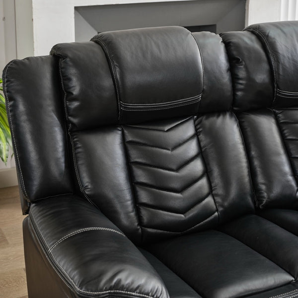 English Elm Ms Two Piece Manual Reclining Sofa Set Faux Leather Led Ambient Living Room Black W1805S00176