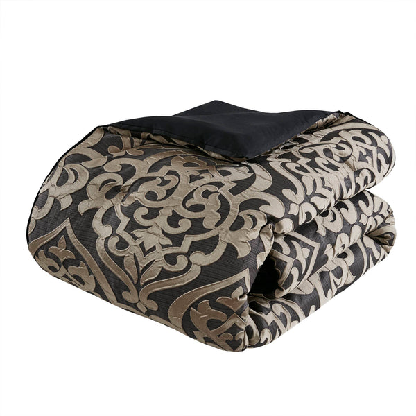 English Elm 8PCS King Jacquard Comforter Set with Damask Texture, Embroidered Decorative Pillows & Shams Black 23.62 L x 19.29 W x 12.2 H B035P341092