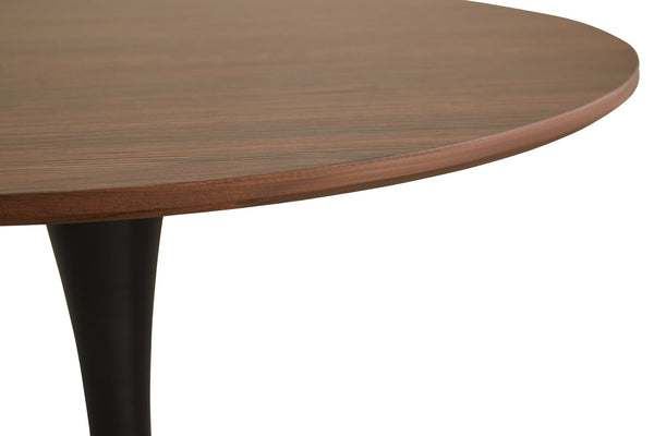 English Elm 31.5" Round Walnut Dining Table for 2-4 — Mid-Century Tulip Pedestal, Sturdy White Base, Compact Elegance W2720P204039