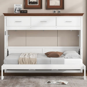 English Elm Twin Size Murphy Bed With 3 Drawers – Space-Saving Design For Small Rooms, Stylish White Finish N7090004021K-GIGA