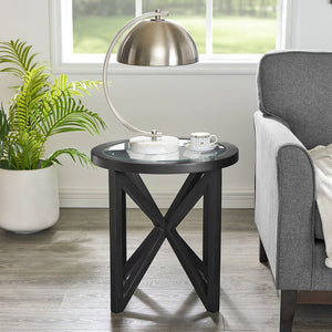 English Elm Modern Round Glass Coffee Table With Solid Wood Base - Stylish Minimalist Design For Every Space W487P317844