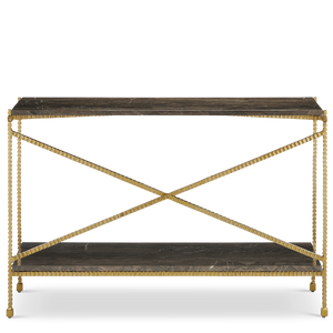 Flying Gold Marble Console Table - Chic Industrial Design with Contemporary Cappuccino Stone Top