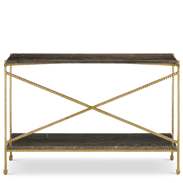 Flying Gold Marble Console Table - Chic Industrial Design with Contemporary Cappuccino Stone Top