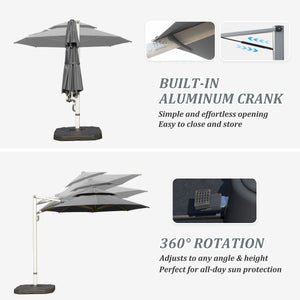 English Elm Round Cantilever Umbrella with Center Pole - 9-Rib Reinforced Aluminum Frame, 360° Pedal Rotate, Hydraulic Opening and 5-Position Tilt Adjustment for Superior Sun Protection Gray W1859P337919