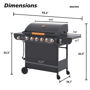English Elm 6 Burner Propane Grill with Cast Iron Grates Side 72000 Btu Outdoor Patio W1820P341740