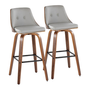 English Elm Fixed-height Swivel Barstools Velvet Seat Bentwood Legs Chrome Footrest Set of 2 B202S02186