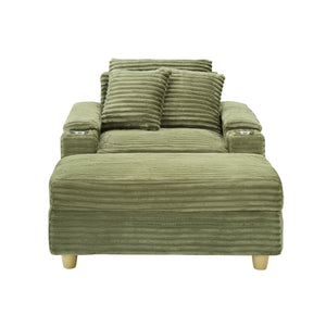 English Elm Green corduroy single sofa with ottoman storage, built-in armrest compartments, removable covers, 57"x41" W1658S00136