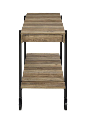 English Elm Industrial Slat Sofa Table with Natural Tone Top, Black Metal Frame, Open Shelf & Wheel Legs - 47" B011P214571