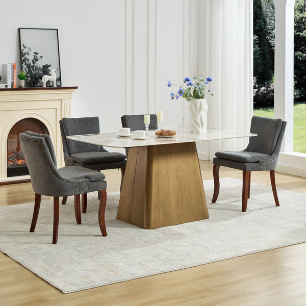 English Elm Modern Dining Chairs Set of 2 with Double-Layer Cushioned Chenille Upholstery, Curved Solid Wood Legs Gray W1143P207920