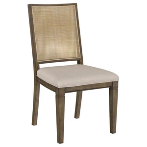 English Elm Jamie Rattan Back Trestle Dining Set with Extendable Table and Upholstered Seats B062S01595