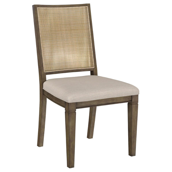 English Elm Jamie Rattan Back Trestle Dining Set with Extendable Table and Upholstered Seats B062S01595