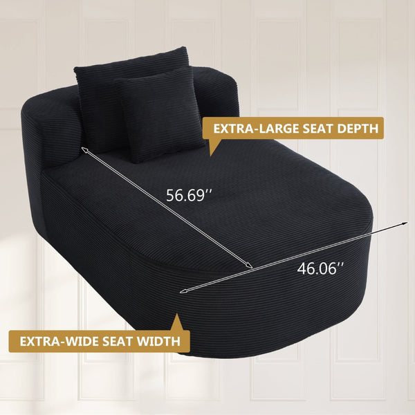 English Elm 67.5''chaise Lounge Oversized Corduroy Sleeper Sofa with Deep Seat and Two Pillows Black W1803P409160