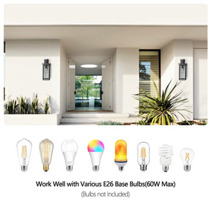 English Elm 20"(H) Set Of 2 Modern Outdoor Wall Lanterns - Black Metal Frame, Clear Glass, Dusk-To-Dawn Sensors W2312P374777
