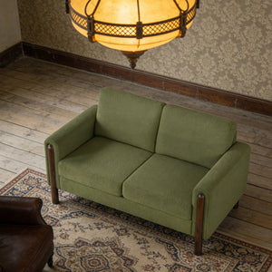 English Elm Comfy Mid-century Modern Loveseat with Walnut Legs Teddy Fabric 2-seat Small Space Sofa Green W2308P463602